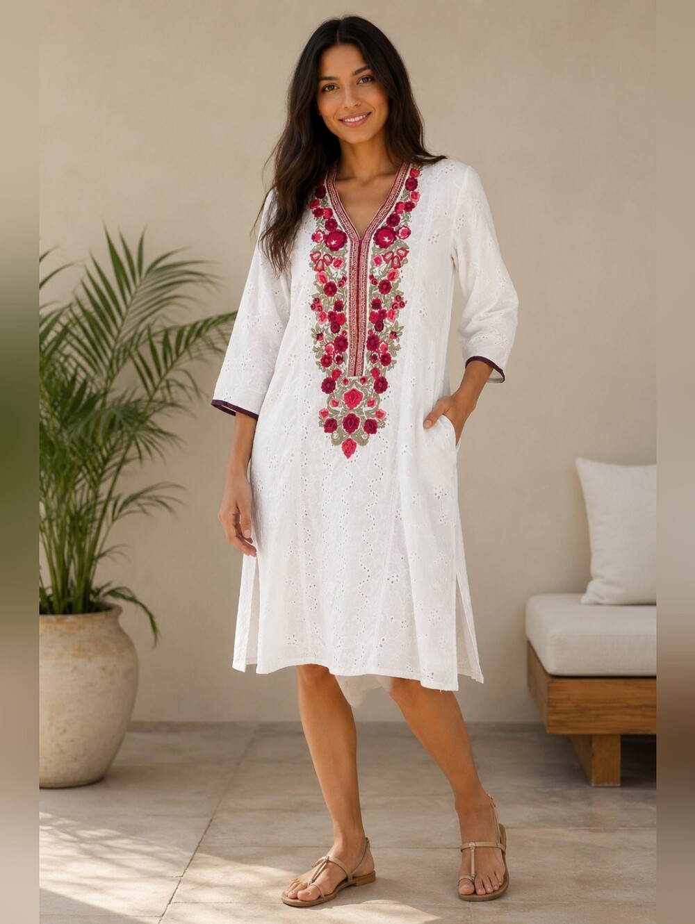 LIMELIGHT White Eyelet Embroidered Floral Tunic Dress Boho Cottagecore Peasant L